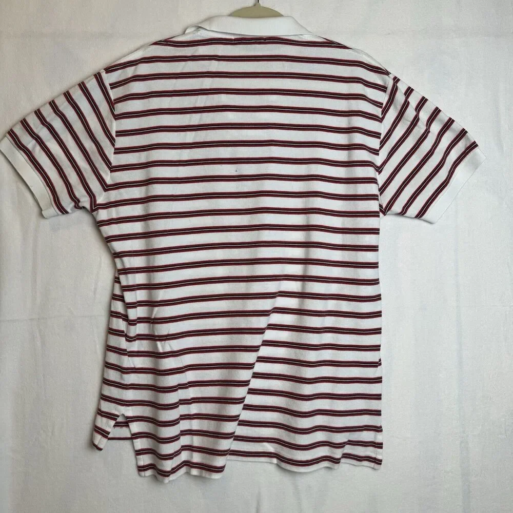 Polo Ralph Lauren Mens‎ Red White Striped Knit Short Polo Shirt Blue Pony Size L